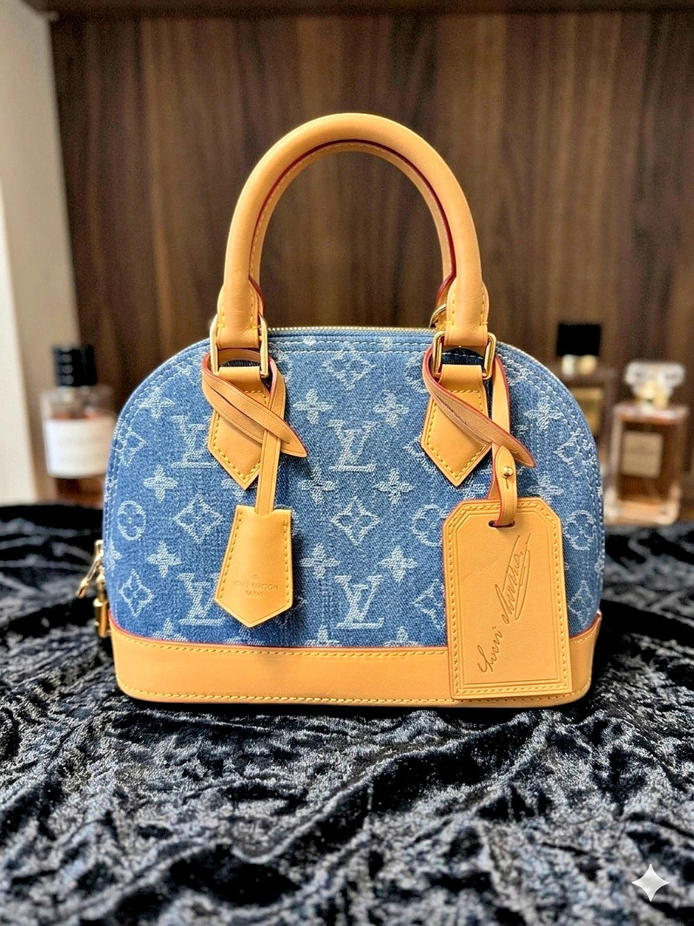 Speedy 25 Monogram Satchel in Blue Denim & Brown